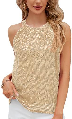 Damen Ärmelloses Glitzer Pailletten Tank Tops Schimmernde Weste Tops Glitzer Camisole Bluse Gelb von Panegy