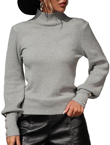 Damen Chunky Strickpullover Winter Warm Fuzzy Tops Damen Casual Rollkragen Pullover Lose Langarm Strickwaren Batwing Pullover Grau von Panegy