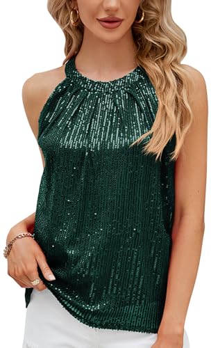 Damen Pailletten Tank Tops Sparkly Party Shimmer Vest Ärmellos Glitter Bluse Shirt Grün von Panegy