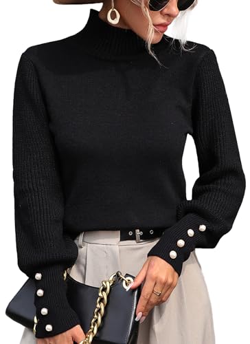 Damen Pullover Langarm Pullover Lose Dicke Lange Ärmel Strickwaren Damen Rollkragen Elegant Pullover Tunika Schlicht Solide Oberteile Schwarz von Panegy