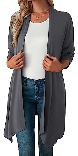 Damen Strickjacke Drapierte Offene Vorderseite Gestrickter Pullover Mantel Leichte Langarm Sommer Strickjacken Mittellang Wasserfall Geteilte Stäube Warme Baumwolle Pullover Cape Top Grau S von Panegy