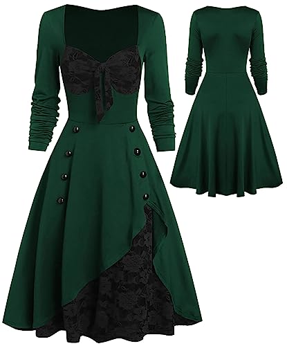 Gothic Halloween Kleid Kostüm Damen A-Linie Spitze Maxikleider Damen Festival Vintage Hexenkleid Cosplay Club Party Kostüme von Panegy