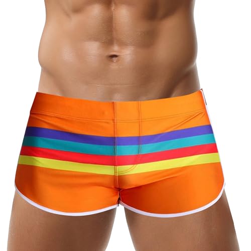 Herren Badehose Kurze Länge Elastischer Kordelzug Taille Strand Surfshorts Bequeme Passform Abnehmbares Pad Badehose Surfing Boardshorts Bedruckte Streifen Weiche Unterwäsche Bottoms Regenbogen L von Panegy