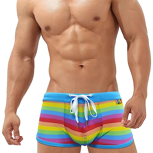Herren Badehose Regenbogen Bedruckt Verstellbarer Kordelzug Sommer Badeanzug kurz mit abnehmbaren Pads elastisch weich Sommer Strand Board Pants dehnbar atmungsaktiv Unterwäsche Regenbogen M von Panegy