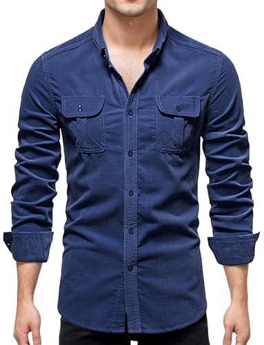 Herren Cord Hemden Button Down Casual Jacke mit Brusttasche Standard Fit Langarm Stretch Hemd Solid Business Loose Lightweight Mantel Navy Blau L Herren Cord Hemden Button Down Casual Jacke mit Brusttasche Standard Fit Langarm Stretch Hemd Solid Business Loose Lightweight Mantel Navy Blau L von Panegy