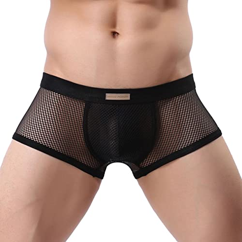 Panegy Herren Low Rise Boxershorts Transparent Netz Autmungsaktiv Sportunterhose Schwarz Herstellergröße M=EU XS von Panegy