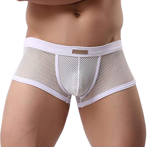 Panegy Herren Low Rise Boxershorts Transparent Netz Autmungsaktiv Sportunterhose Weiß Herstellergröße L=EU S-M von Panegy
