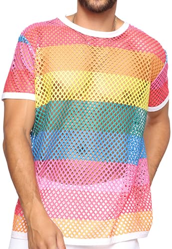 Herren Netz Crop Top Kurzarm Pullover Durchsichtiges T-Shirt Clubwear Mesh Muskel Pullover Unterhemden von Panegy