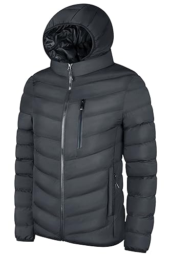 Herren Packbare Leichte Jacke Wasserdicht Legerer Körper Warmer Mantel mit Abnehmbarer Kapuze Verdickt Thermisch Beheizt Kleidung Leichtgewichtige Kleidung Grau von Panegy