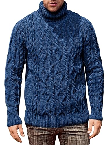 Herren Strickpullover Rollkragenpullover Pullover Kabelstrick Langarm Baumwolle Strickwaren Solide Einfarbig Basic Tops Chunky Rollkragenpullover Sweatshirt Blau von Panegy