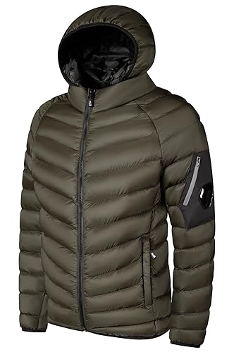 Herren-Wanderjacke mit abnehmbarer Kapuze Leichter, wasserdichter, isolierter, beheizter Mantel Thermischer, warmer Puffer Outdoor-Kleidung Packbare Jacke Grün von Panegy