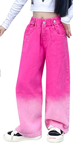 Jeans für Mädchen Casual Wide Leg Jeans VintageFit Denim Pants Elastic Waist Straight Leg Jeans Cute Loose Stylish Trousers with Pocket Red 8-10 Years von Panegy