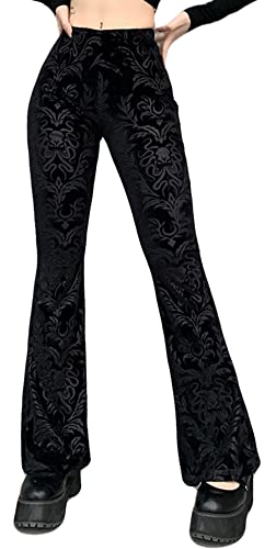 Jeansglocken für Frauen Casual Sexy Spitze Boot Cut Jeans Flared Fit Hose mit Blumenstickerei Pailletten Vintage Printed Long Flared Trousers Schwarz S von Panegy