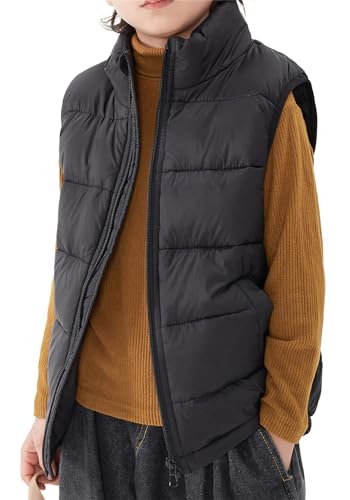 Jungen Bodywarmer Gilet Puffer Kinder ärmellose Mantel Reißverschluss Stehkragen Daunenweste mit Päckchen Outwear Leichte Pufferweste Schwarz von Panegy