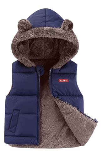 Jungen Bodywarmer Weste Mädchen Winter gepolstert Wendejacke Gilet Kapuze Thermowärme Stehkragen Weste Puffer Kinder Reißverschluss ärmelloser Mantel Marineblau 2-3 Jahre von Panegy