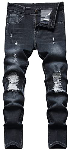 Jungen Jeans Größe 12 Ripped Distressed Stretch Fashion Denim Jeans Hosen Vintage Skinny Fit Dress Pants Stylish Moto Denim Jeans Schwarz von Panegy