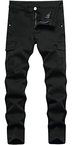 Jungen Jeans Stylische Skinny Fit Ripped Destroyed Distressed Zipper Jeans Fashion Moto Biker Skinny Wrinkled Stretch Denim Jeans Relaxed Straight Boot Cut Jeans Baumwollhosen Schwarz 11-12 von Panegy