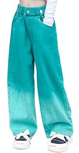 Kinder Jeans Große Mädchen Weites Bein Baggy Hose Fashion Vintage Fit Straight Leg Jeans Casual Elastic Waist Hose Baumwolle Baggy Jeans Grün 6-8 Jahre von Panegy