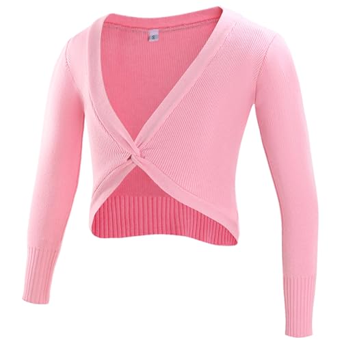 Kinder Mädchen Baumwolle Strickjacke Gymnastik Ballett Tanz Knoten Wrap Tops Langarm gestrickt Pullover Cropped Baumwolle Bolero Pullover Rosa 10-11 Jahre von Panegy