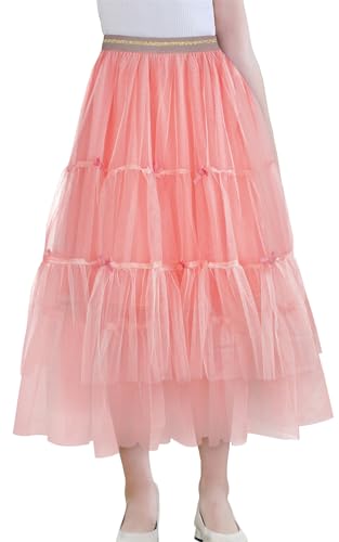 Kinder Mädchen Prinzessin Tutu Tulle Maxi Rock Unterröcke Elastische Taille A Line Layered Ballett Röcke Kinder Mesh Fee Kostüm Rock Rosa 9-10 Jahre von Panegy