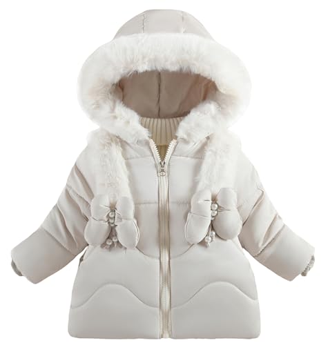 Kinder Mädchen Puffer Jacke Kleinkind Winter warme Kapuzenmäntel mit Kapuze Reißverschluss solide Fleece Schnee Hoodie gepolstert leicht Outwear Kleidung Weiß 1-2 Jahre von Panegy