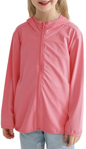 Kinder Sonnenschutz Kapuzenpulli Langarm UPF50+ UV Shirts Dünne Leichte Frontreißverschluss Jacke Schnell Trocknend Sommer Athletisch Outwear Tops Rosa 7-8 Jahre von Panegy