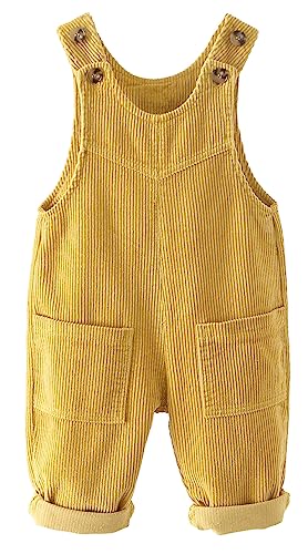 Kleinkind Junge Mädchen Weich Cord Hosenträger Overall Mit Knopf Schulterriemen Baby Lätzchen Hosen Outfit Lose Retro Einfarbig Latzhose Neugeborenen Mit Taschen Gelb 1-2 Jahre von Panegy