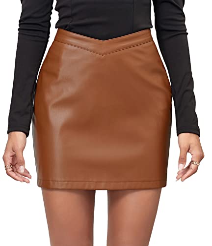 Lederröcke für Frauen Hohe Taille A-Linie Eleganter Rock Bleistift Bodycon Minirock Casual Sexy Rock Wickelröcke Casual Daily Party Night Braun M von Panegy