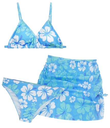 Mädchen Badeanzug 3 Stück Bikini Badeanzug mit Cover Up Rock Bademode Sommer Tie Dye Tankini Set Cute Quick Dry Beachwear Blau 12-13 Jahre von Panegy