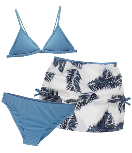 Mädchen Badeanzug 3-teilig Bikini Badeanzug Sommer Krawatte Dye Tankini Set mit Cover Up Rock Bademode Nette schnell trocknende Strandbekleidung Blau 12-13 Jahre von Panegy