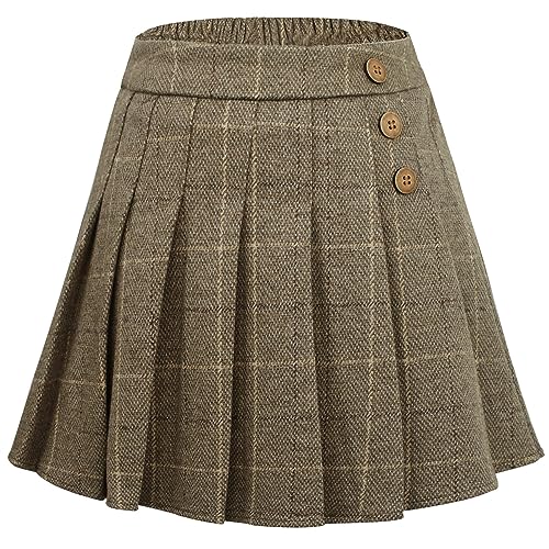 Mädchen Box Faltenrock hohe Taille Rock Skater A-Linie Schule Tennisrock mit Futter Shorts elastische Taille Casual Mini Tartan Check Schulkleidung Uniform Formal Dance Wear Khaki 12-15 von Panegy