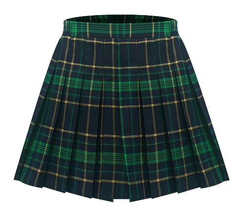 Mädchen Box Plissee Schulrock Hohe elastische Taille Karo Uniform mit Innenshorts Tartan Basic A Line Dance Wear Sommer Herbst Tennis Schulkleidung Grün Kariert von Panegy