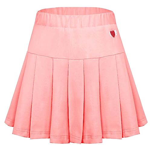 Mädchen Kurzer Faltenrock Hohe Elastische Taille Aufgeweitet Flowy Tanz Kinder Schule Skort Lässige A-Linie Skater Tennis Box Solide Kleid Schulkleidung mit Innenshorts Rosa von Panegy