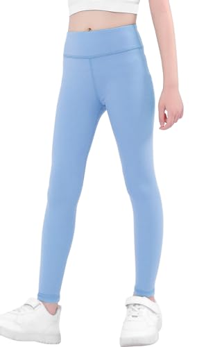 Mädchen Premium Plain Leggings Stretchy Soft Ankle Length Tights Solid Dance Gymnastic Trousers Casual Fashion Summer Pants Blau 6-7 Jahre von Panegy