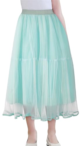 Mädchen Tutu Röcke A Line Skort Puffy Casual Maxi Mesh Rock High Elastic Waist Kostüm A Line Skort Classic Tulle Layered Tulle Dance Röcke Grün 11-12 Jahre von Panegy