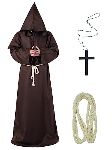 Männer Mystische Zauberer Robe Halloween Cosplay Kostüme Erwachsene Mittelalter Retro Renaissance Mit Kapuze Cape Priester Outfit Zauberer Mantel Mönch Roben von Panegy