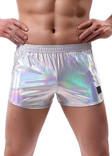 Männer Shiny Metallic Shorts Bühne Clubwear Holographische Schwimmen Boxer Briefs Trunks Hot Pants Bikini Badeanzug Unterhose Silber von Panegy