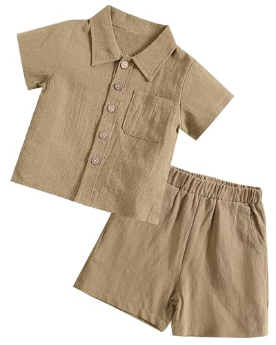 Panegy 2 Stück Baby Boys Clothes Set Kinder Sommer Shirts Shorts Kleinkind Button Down Top Shorts Sets Casual Short Sleeve T-Shirt Shorts Outfit Braun 3-4 Jahre von Panegy