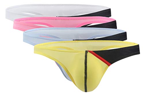 Panegy 4er Pack String Dessous Männer Tanga Bikinislips Unterwäsche Ultra Dünn Eisseide Unterhose Slips von Panegy