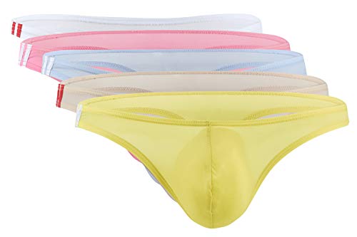 Panegy 5er Pack Herren Thong Unterwäsche Niedrige Taille String Slip Tanga Ultradünner Eisseide Unterhosen von Panegy