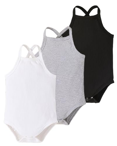 Panegy Baby Bodysuits 3Pcs für Jungen Mädchen Säugling Neugeborenen Baumwolle Unterhemden Solid Kleinkind Stretch Westen Side Snap Spaghetti Strap Romper Outfit 18-24 Monate von Panegy