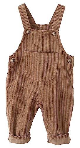 Panegy Baby Boys Cord-Overall Kinder einfarbig lose Unisex-Baumwoll-Latzhose lose Hosenträger mit Tasche Lätzchen Hose Pullover Strampler Outfit Neugeborenen-Overall Braun 9-12 Monate von Panegy