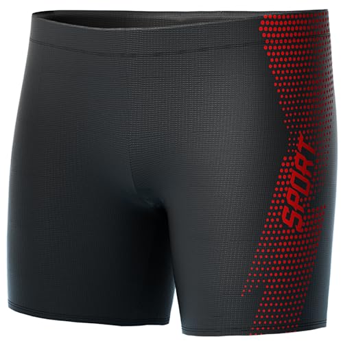 Panegy Badehose Herren Kurz Badeshorts mit Tunnelzug Eng Schwimmhose Schnell Trocknende Bademode Wassersport Swimwear Alphabet Rot L von Panegy
