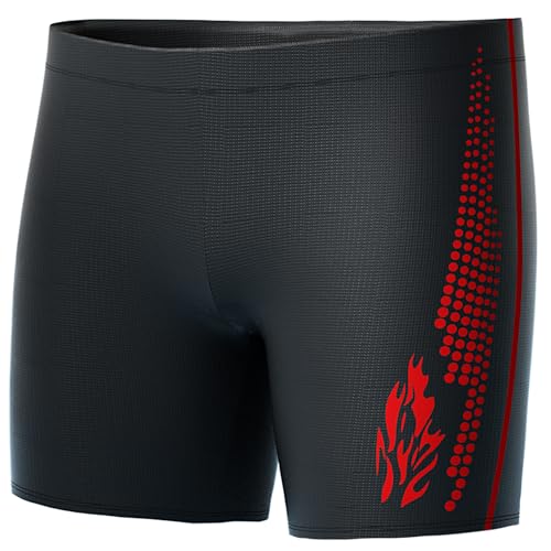 Panegy Badehose Herren Kurz Badeshorts mit Tunnelzug Eng Schwimmhose Schnell Trocknende Bademode Wassersport Swimwear Muster Rot M von Panegy