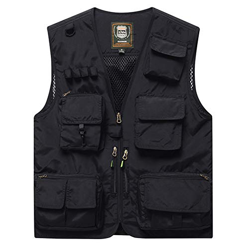 Panegy Camping Vest Multi-Taschened Jacke Safari Militär Taktisch Wandern wasserdichte Funktionsweste Herren Outdoor Weste Schwarz - EU Größe L von Panegy