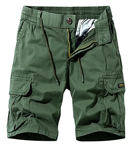 Panegy Cargo Shorts Herren Sommer Shorts Freizeithose Vintage Chino Shorts mit 6 Taschen Dunkelgrün B 30 von Panegy