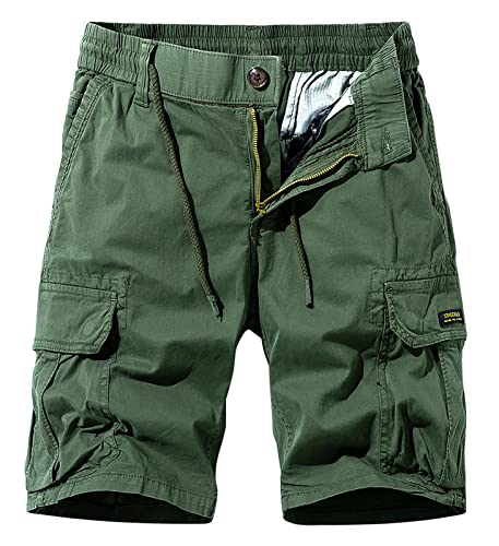 Panegy Cargo Shorts Herren Sommer Shorts Freizeithose Vintage Chino Shorts mit 6 Taschen Dunkelgrün B 32 von Panegy