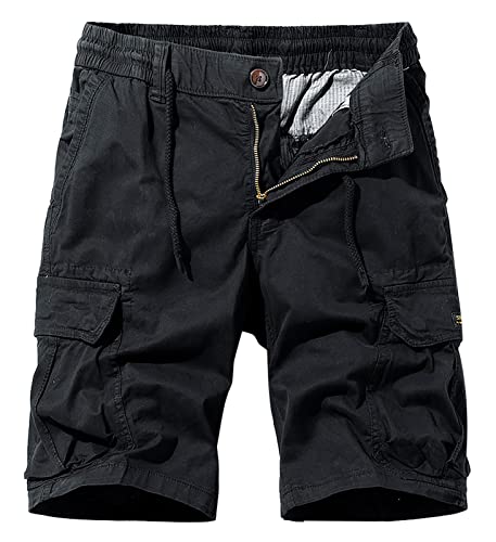 Panegy Cargo Shorts Herren Sommer Shorts Freizeithose Vintage Chino Shorts mit 6 Taschen Schwarz B 32 von Panegy