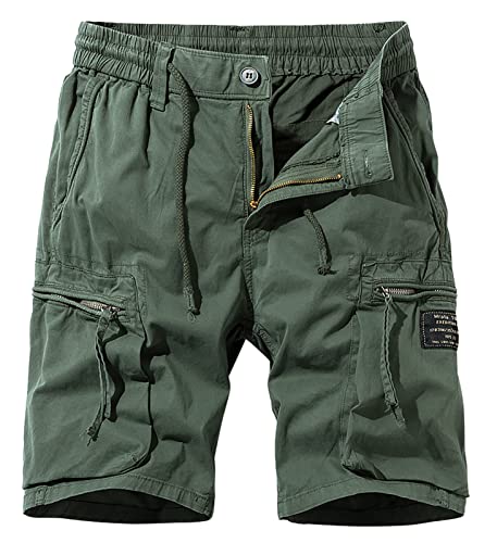 Panegy Cargohose Kurz Shorts mit Elastischem Bund Sommer Bermudas Short für Männger Freizeitshorts Dunkelgrün A 38 von Panegy