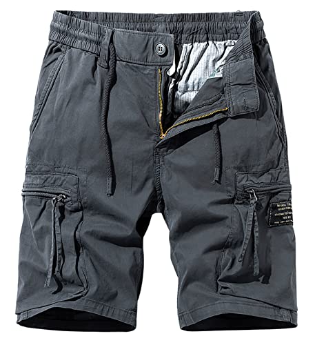 Panegy Cargohose Kurz Shorts mit Elastischem Bund Sommer Bermudas Short für Männger Freizeitshorts Grau A 32 von Panegy